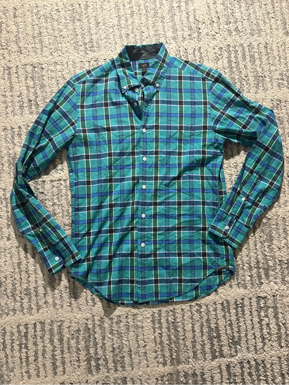 J. Crew blue teal tartan plaid long sleeve button down shirt size S